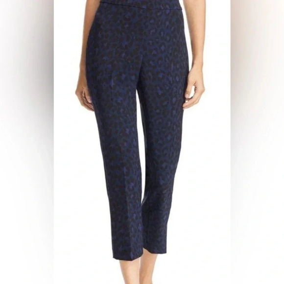 Kate Spade New York Leopard Print Cropped Pants Blue Black Size 6 Stretch - Picture 2 of 8